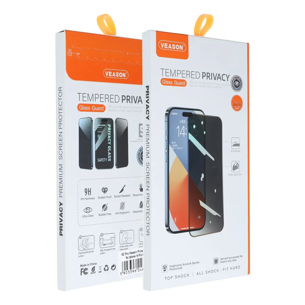Ochranná fólia na displej Privacy Veason pre Apple iPhone 17 Pro Max, tvrdené sklo, celoplošné lepidlo, 6D