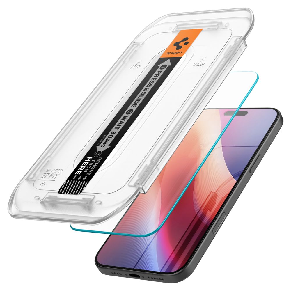 Ochranná fólia na displej Spigen GlastR EZ FIT pre Apple iPhone 17 Pro / 17 / 16 Pro, Tvrdené sklo, Full Glue, Sada 2 kusy