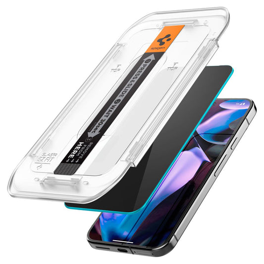 Ochranná fólia na displej Privacy Spigen GlastR EZ FIT pre Google Pixel 9 / 9 Pro, tvrdené sklo, plné lepidlo, sada 2 kusy