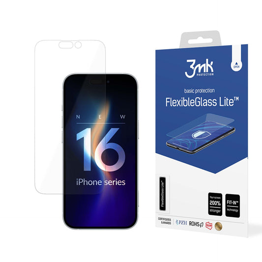 Ochranná fólia na displej 3MK FlexibleGlass Lite pre Apple iPhone 16 Pro, flexibilné sklo, plné lepidlo