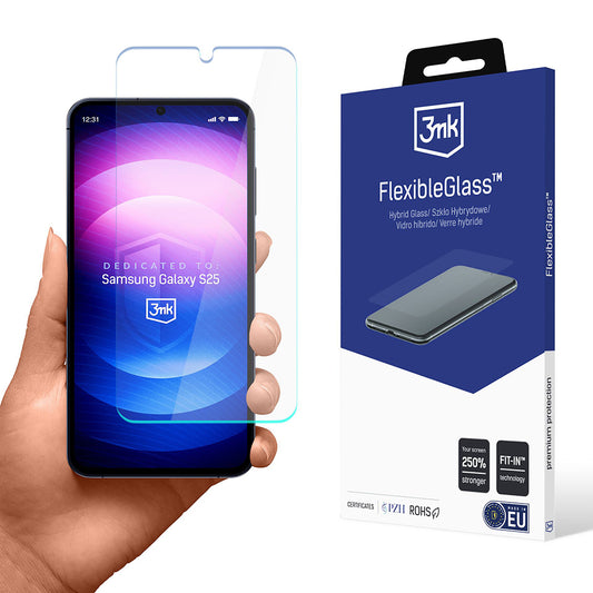 Ochranná fólia na displej 3MK FlexibleGlass pre Samsung Galaxy S25 S931, flexibilné sklo, plné lepidlo