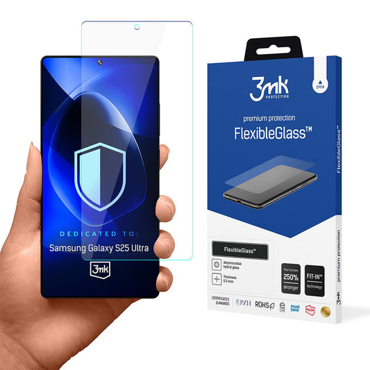 Ochranná fólia na displej 3MK FlexibleGlass pre Samsung Galaxy S25 Ultra S938, flexibilné sklo, plné lepidlo