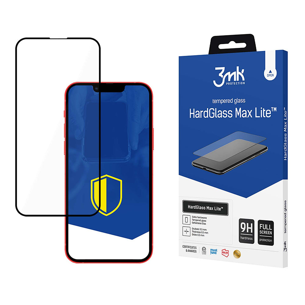 Ochranná fólia na displej 3MK HardGlass Max Lite pre Apple iPhone 17e / 16e / 14 / 13 Pro, tvrdené sklo, plné lepidlo, čierna
