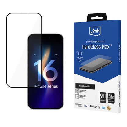 Ochranná fólia na displej 3MK HardGlass Max pre Apple iPhone 16 Pro, tvrdené sklo, plné lepidlo, čierna