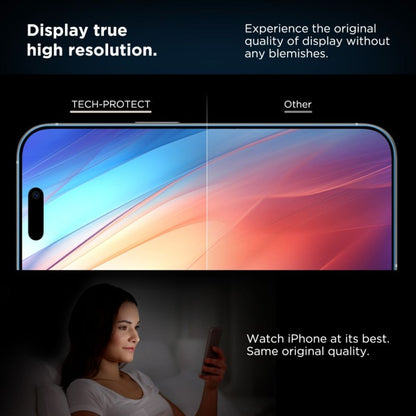 Ochranná fólia na displej Tech-Protect Quick Set+ pre Apple iPhone 17e / 16e / 14 / 13 Pro, Kalené sklo, Full Glue, Sada 2 kusy, Čierna