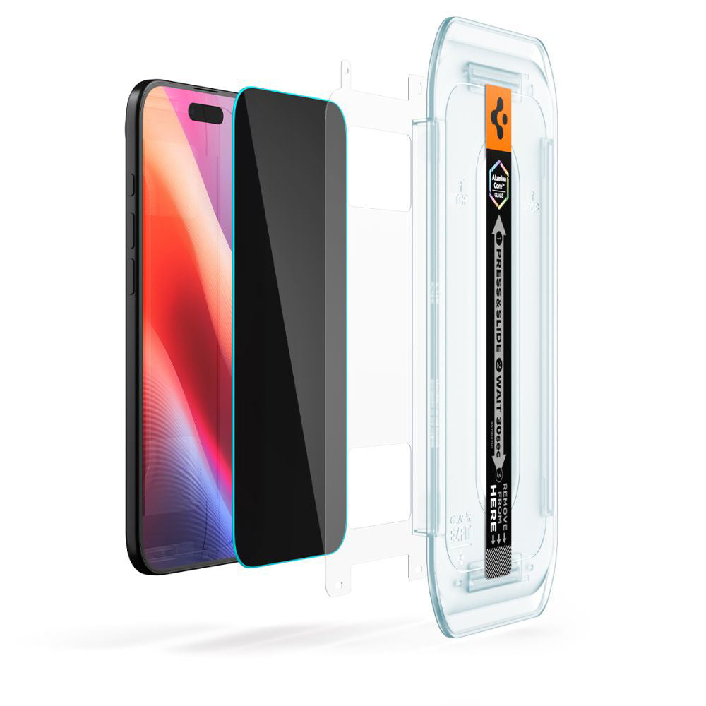 Ochranná fólia na displej Privacy Spigen GlastR EZ FIT pre Apple iPhone 17 Air, Kalené sklo, Full Glue, Sada 2 kusy