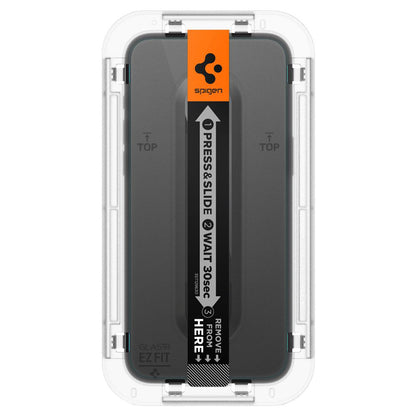 Ochranná fólia na displej Spigen GlastR EZ FIT pre Apple iPhone 15 Pro, tvrdené sklo, plné lepidlo, sada 2 kusy AGL06892