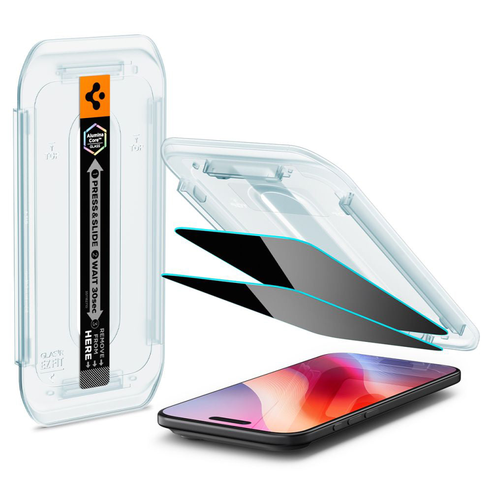 Ochranná fólia na displej Privacy Spigen GlastR EZ FIT pre Apple iPhone 17 Air, Kalené sklo, Full Glue, Sada 2 kusy