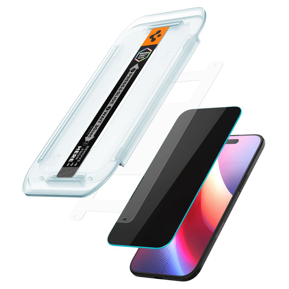 Ochranná fólia na displej Privacy Spigen GlastR EZ FIT pre Apple iPhone 17 Air, Kalené sklo, Full Glue, Sada 2 kusy