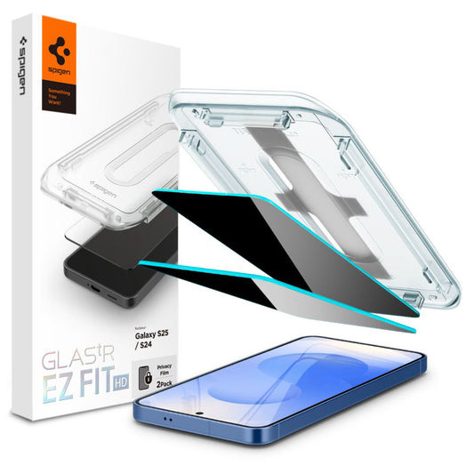 Ochranná fólia na displej Privacy Spigen GlastR EZ FIT HD pre Samsung Galaxy S25 S931 / S24 S921, tvrdené sklo, plné lepidlo, sada 2 kusy
