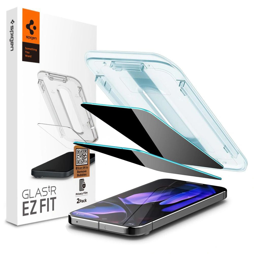 Ochranná fólia na displej Privacy Spigen GlastR EZ FIT pre Google Pixel 9 Pro XL, tvrdené sklo, plné lepidlo, sada 2 kusy AGL09313