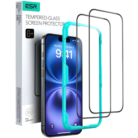 Ochranná fólia ESR na displej pre Apple iPhone 16 Pro Max, Tvrdené sklo, Full Glue, Sada 2 kusy, Čierna