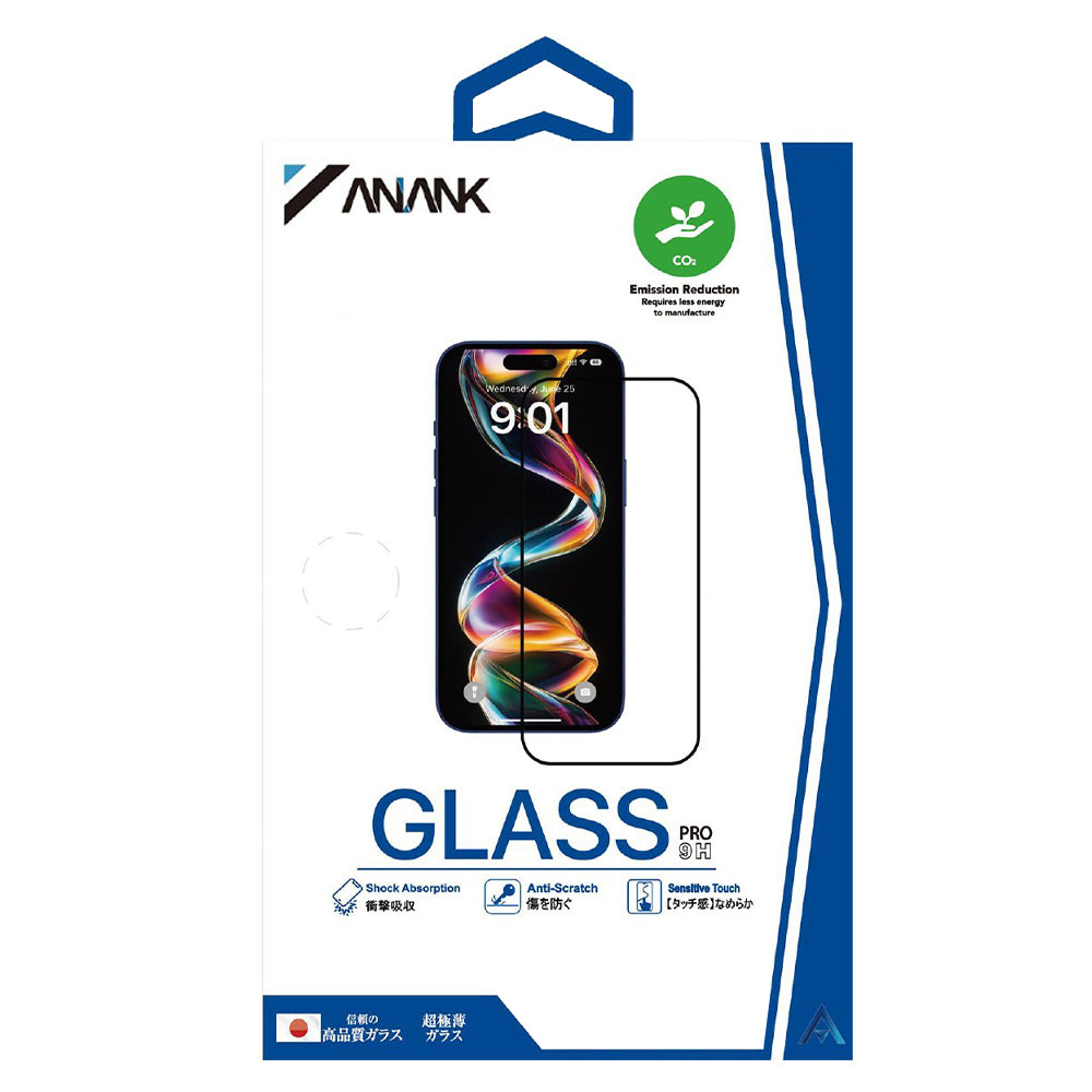 Ochranná fólia na displej Anank 1X Reinforced pre Apple iPhone 16, tvrdené sklo, plné lepidlo, 2.5D, čierna