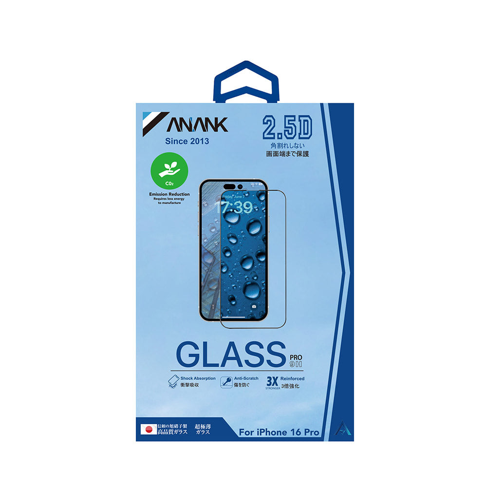 Ochranná fólia na displej Anank 3X Reinforced pre Apple iPhone 16, tvrdené sklo, plné lepidlo, 2.5D, čierna