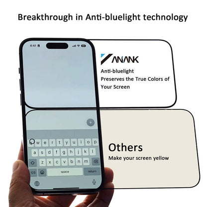Anank 3X Reinforced Anti Blue Light Screen Protector for Apple iPhone 16 Pro Max, Tempered Glass, Full Glue, 2.5D, Black