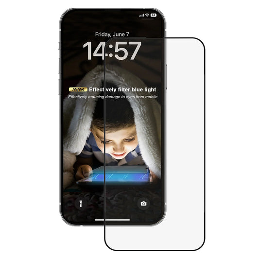 Ochranná fólia na displej Anti Blue Light Anank 3X Reinforced pre Apple iPhone 16 Pro Max, tvrdené sklo, plné lepidlo, 2.5D, čierna