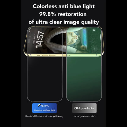Ochranná fólia na displej Anti Blue Light Anank pre Apple iPhone 15, tvrdené sklo, plné lepenie, 2.5D, čierna