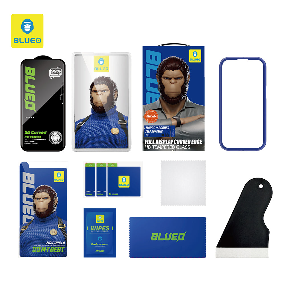 Ochranná fólia na displej Blueo HD pre Apple iPhone 16 Pro, tvrdené sklo, plné lepidlo, 3D, čierna