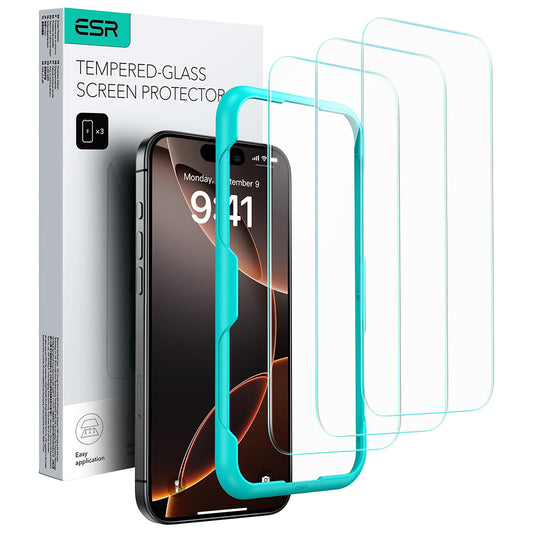 Ochranná fólia ESR na displej pre Apple iPhone 17 / 16 Pro, Kalené sklo, Full Glue, Sada 3 kusy