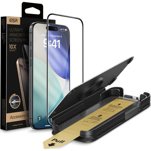 Ochranná fólia na displej ESR UltraFit Armorite Pro pre Apple iPhone 17 / 16 Pro, Kalené sklo, Full Glue, Čierna