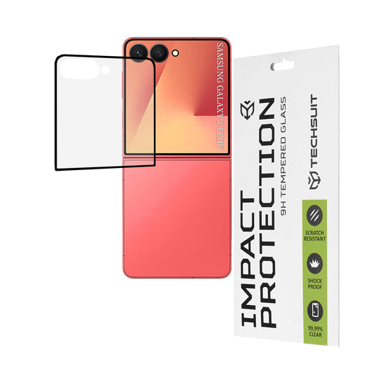 Ochranná fólia na vonkajší displej Techsuit pre Samsung Galaxy Z Flip7 F766, tvrdené sklo, plné lepidlo, 111D, čierna