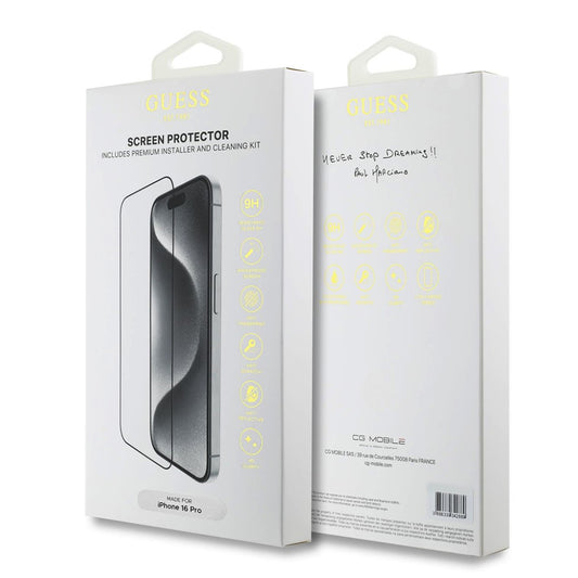 Ochranná fólia na displej Guess Classic Outline pre Apple iPhone 16 Pro Max, Kalené sklo, Full Glue, 2.5D, Čierna GUTGP16XBOKGCIT