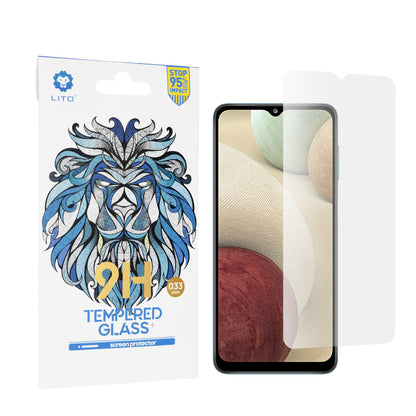 Ochranná fólia na displej Lito Classic pre Samsung Galaxy F12 F127 / A12 Nacho A127 / M02 M022 / M12 M127, tvrdené sklo, plné lepidlo, 2.5D