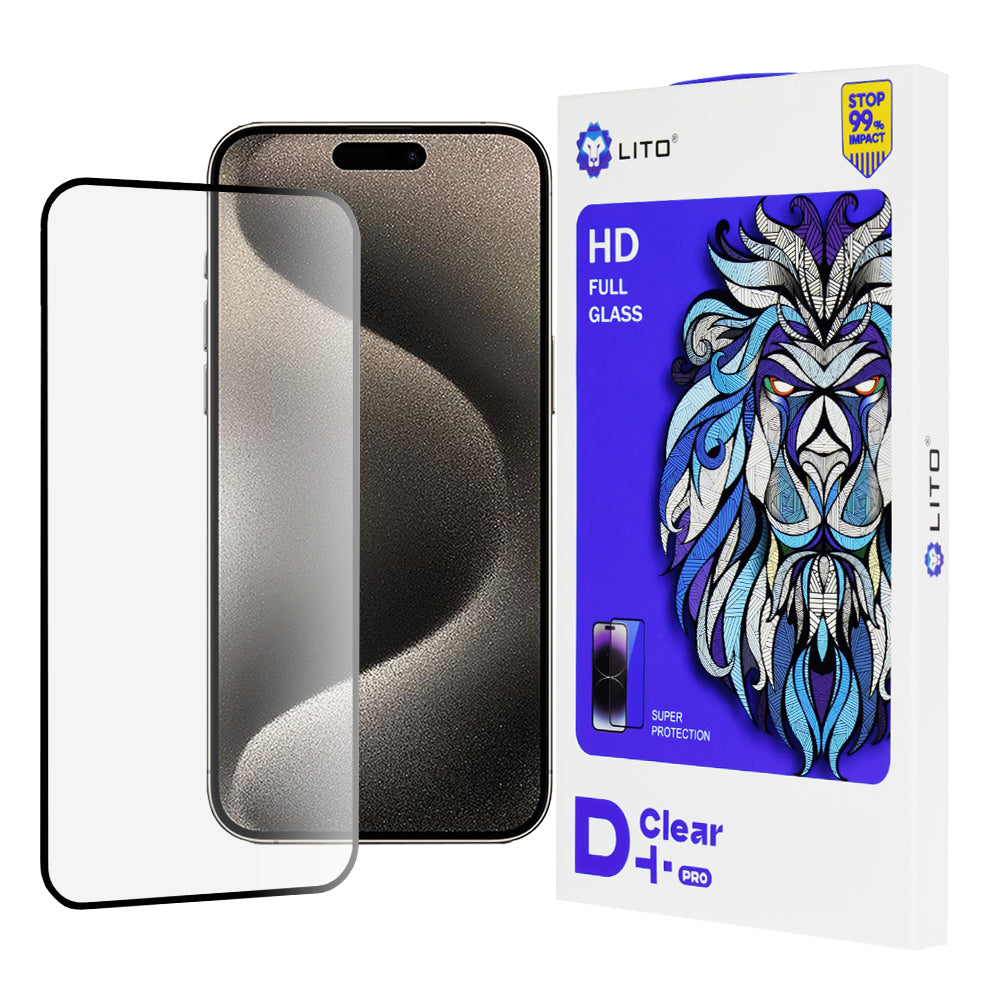 Ochranná fólia na displej Lito D+ Pro pre Apple iPhone 15 Pro Max, tvrdené sklo, plné lepidlo, čierna