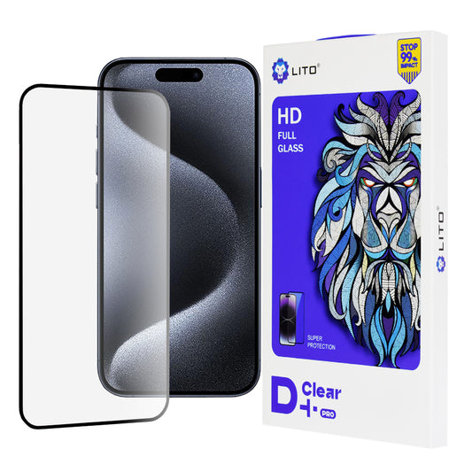 Ochranná fólia na displej Lito D+ Pro pre Apple iPhone 15 Pro, tvrdené sklo, plné lepidlo, čierna