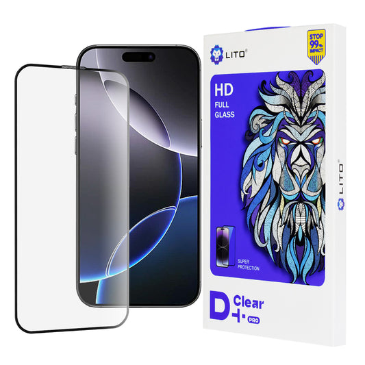 Ochranná fólia na displej Lito D+ Pro pre Apple iPhone 16 Pro Max, tvrdené sklo, plné lepidlo, čierna