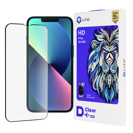Ochranná fólia na displej Lito D+ Pro pre Apple iPhone 17e / 16e / 14 / 13 Pro, tvrdené sklo, plné lepidlo, čierna