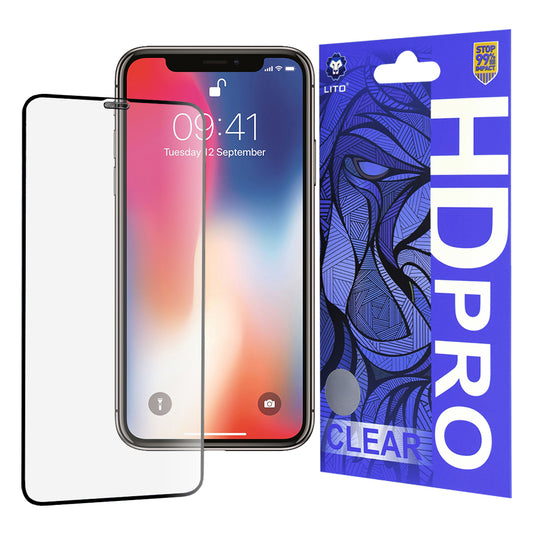 Ochranná fólia na displej Lito HD Pro Clear pre Apple iPhone 11 Pro / XS / X, tvrdené sklo, plné lepidlo, čierna