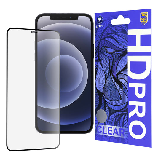Ochranná fólia na displej Lito HD Pro Clear pre Apple iPhone 12 / 12 Pro, tvrdené sklo, plné lepidlo, čierna