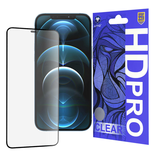 Ochranná fólia na displej Lito HD Pro Clear pre Apple iPhone 12 Pro Max, tvrdené sklo, plné lepidlo, čierna