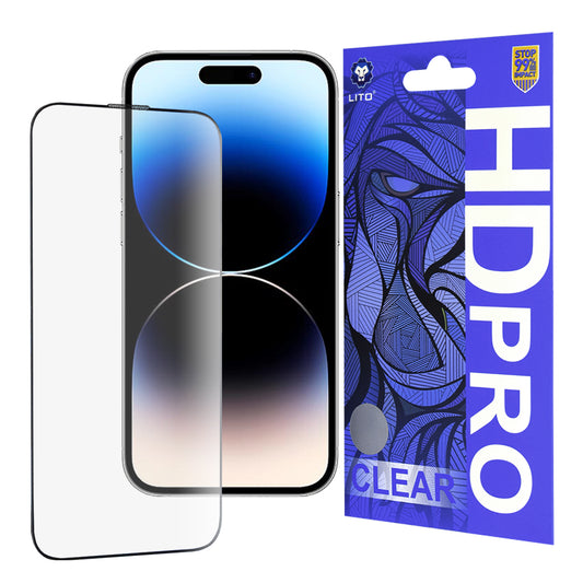 Ochranná fólia na displej Lito HD Pro Clear pre Apple iPhone 14 Pro, tvrdené sklo, plné lepidlo, čierna