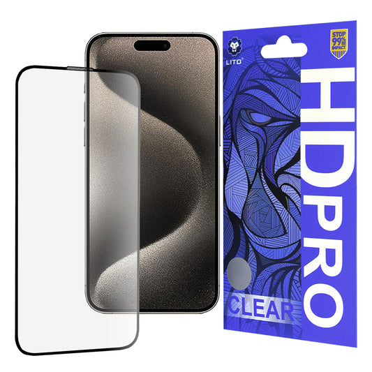 Ochranná fólia na displej Lito HD Pro Clear pre Apple iPhone 15 Pro Max, tvrdené sklo, plné lepidlo, čierna