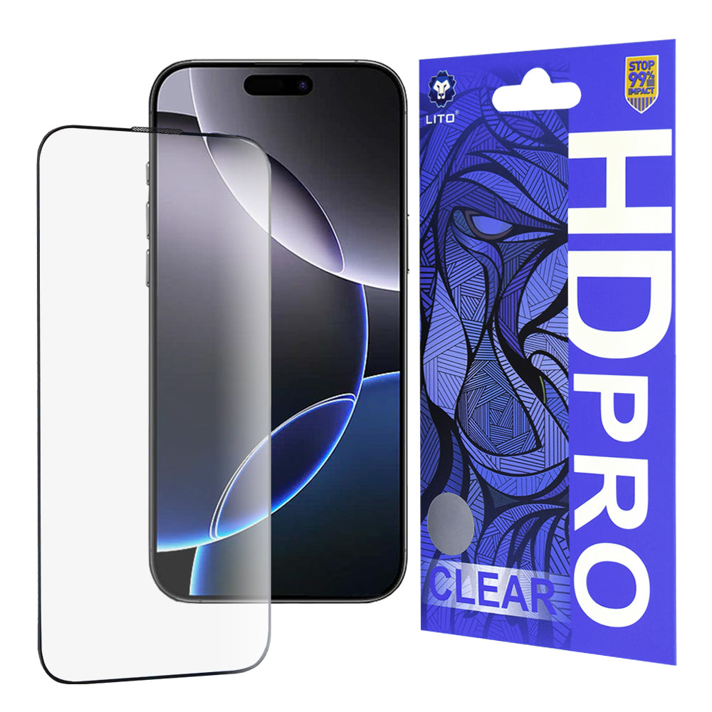 Ochranná fólia na displej Lito HD Pro Clear pre Apple iPhone 16 Pro Max, tvrdené sklo, plné lepidlo, čierna