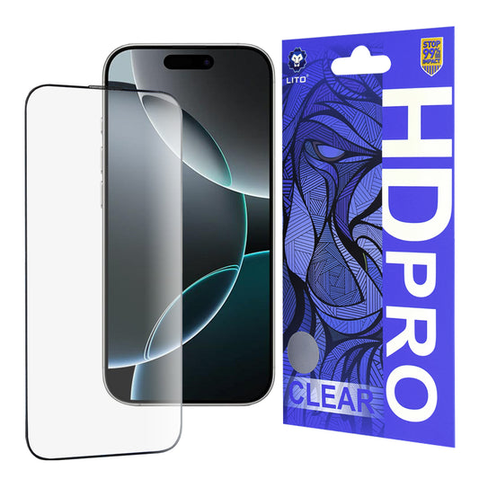 Ochranná fólia na displej Lito HD Pro Clear pre Apple iPhone 16 Pro, tvrdené sklo, plné lepidlo, čierna