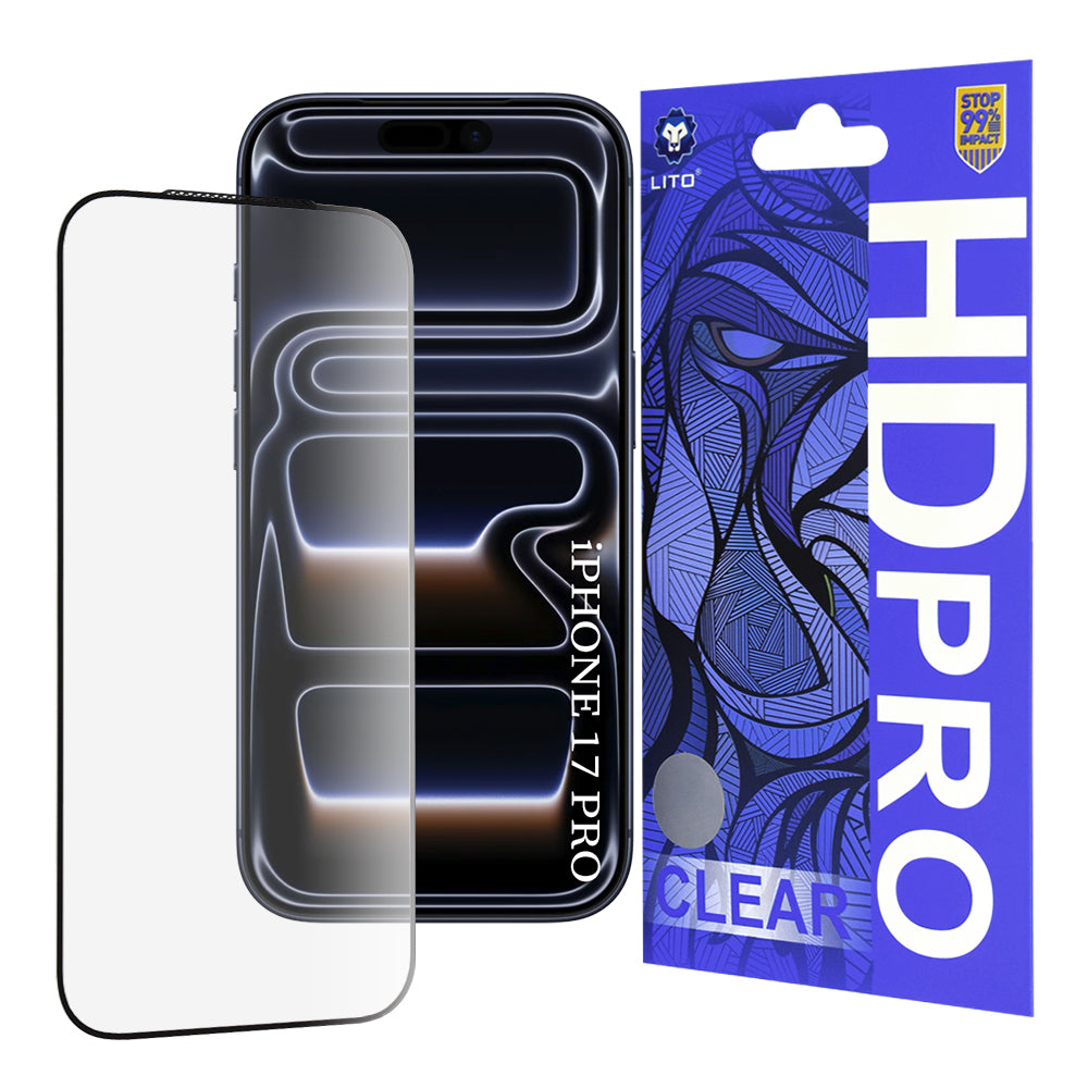 Ochranná fólia Lito HD Pro Clear na displej pre Apple iPhone 17 Pro, Tvrdené sklo, Full Glue, Čierna