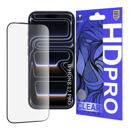 Ochranná fólia Lito HD Pro Clear na displej pre Apple iPhone 17 Pro, Tvrdené sklo, Full Glue, Čierna