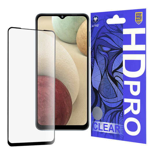 Ochranná fólia na displej Lito HD Pro Clear pre Samsung Galaxy F12 F127 / A12 Nacho A127 / M02 M022, tvrdené sklo, plné lepidlo, čierna