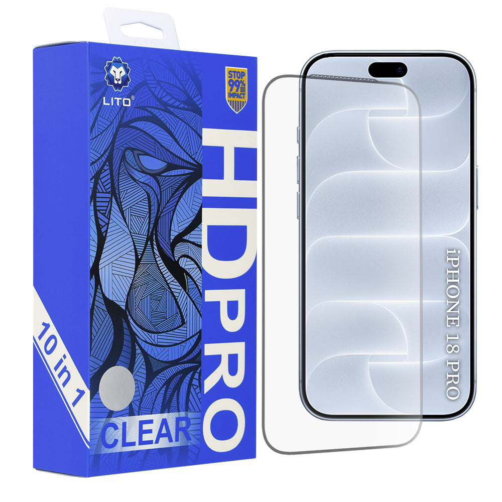 Ochranná fólia na displej Lito HD Pro pre Apple iPhone 18 Pro / 17 Pro, tvrdené sklo, celoplošné lepenie, súprava 10 kusov, čierna