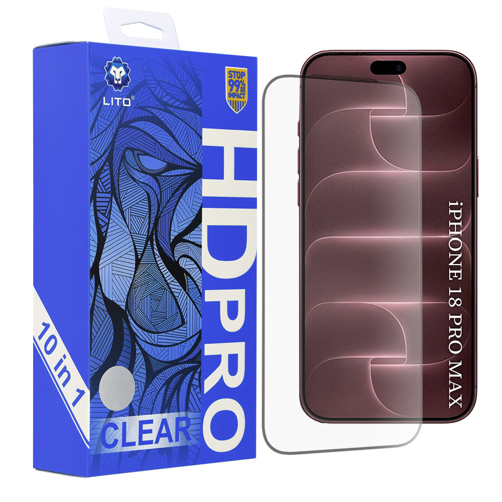 Ochranná fólia na displej Lito HD Pro pre Apple iPhone 18 Pro Max / 17 Pro Max, tvrdené sklo, celoplošné lepenie, súprava 10 kusov, čierna