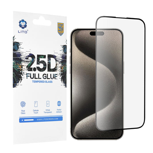 Ochranná fólia na displej Lito pre Apple iPhone 15 Pro Max, tvrdené sklo, plné lepidlo, 2.5D, čierna