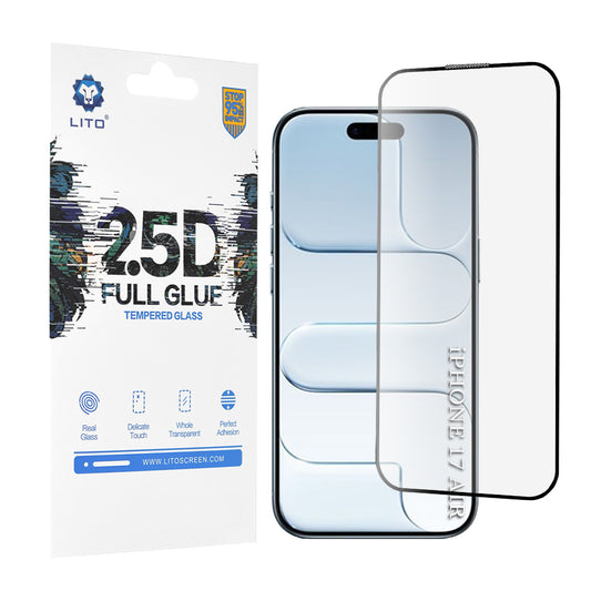 Ochranná fólia Lito na displej pre Apple iPhone 17 Air, Kalené sklo, Full Glue, 2.5D, Čierna