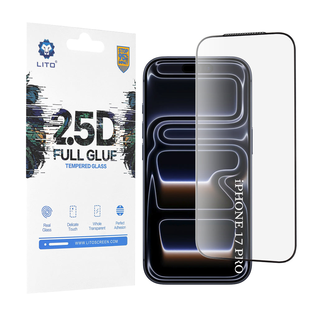 Ochranná fólia Lito na displej pre Apple iPhone 17 Pro, Kalené sklo, Full Glue, 2.5D, Čierna