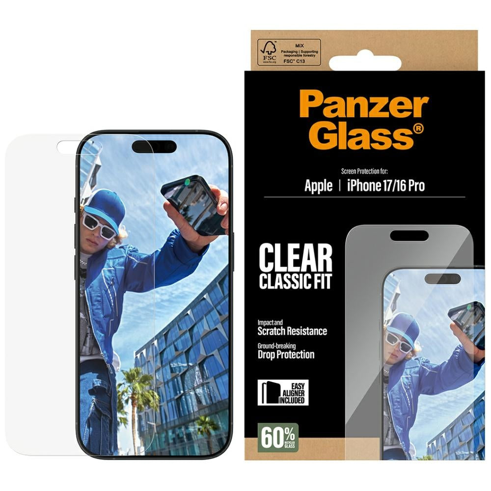 Ochranná fólia na displej PanzerGlass Classic Fit EasyAligner pre Apple iPhone 17 / 16 Pro, Kalené sklo, Full Glue