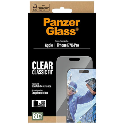 Ochranná fólia na displej PanzerGlass Classic Fit EasyAligner pre Apple iPhone 17 / 16 Pro, Kalené sklo, Full Glue