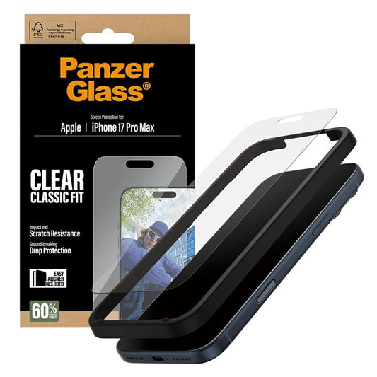 Ochranná fólia na displej PanzerGlass Classic Fit EasyAligner pre Apple iPhone 17 Pro Max, Kalené sklo, Full Glue