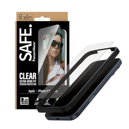Ochranná fólia na displej PanzerGlass Safe. Ultra-Wide Fit EasyAligner pre Apple iPhone 17 Pro Max, Kalené sklo, Full Glue.